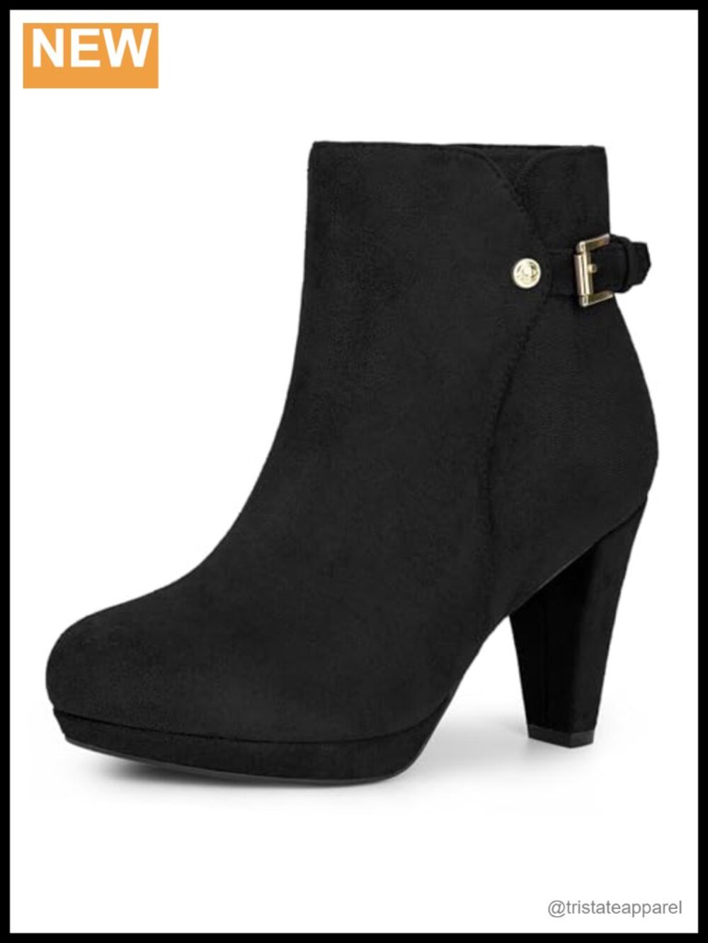 Faux Suede Round Toe Buckle Chunky Heel Ankle Booties with Platform